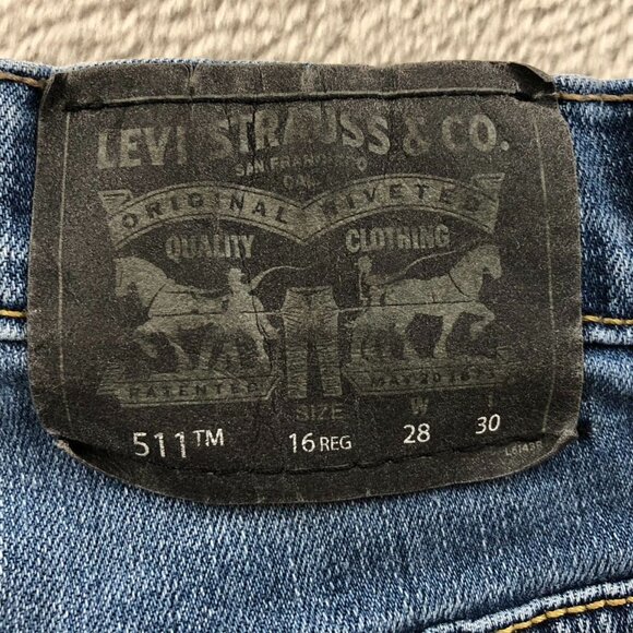 Levis Women's 511 Jeans Size 16  28x30 Straight Classic Blue Denim Mid Rise Y2K - Picture 3 of 16